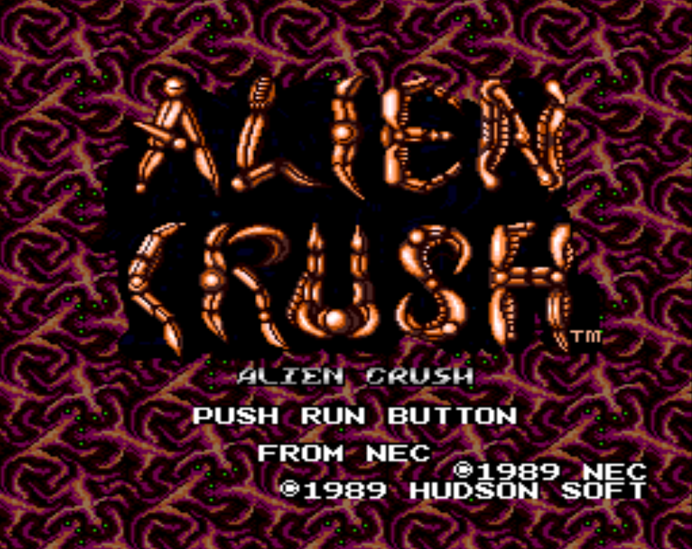 Alien Crush NEC PC Engine Turbografx-16 title screen