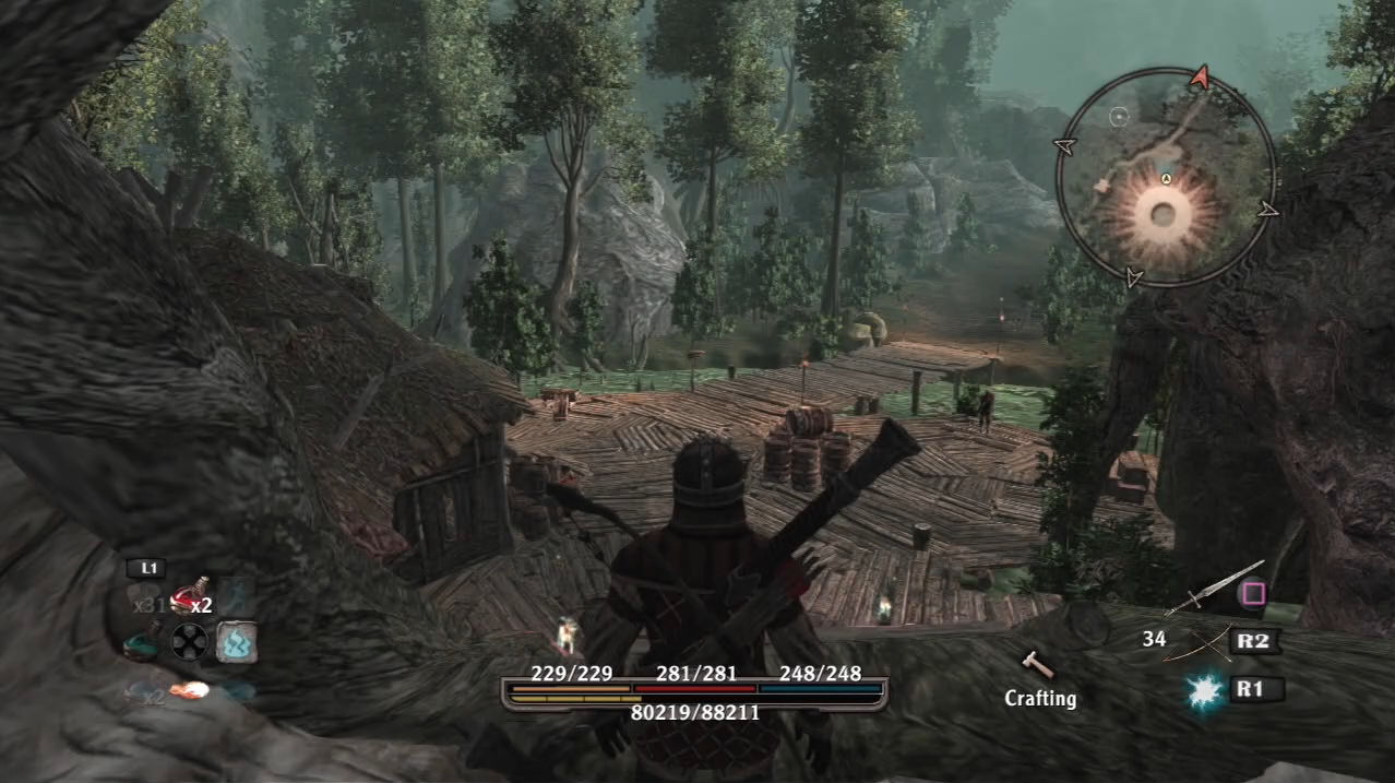 Arcania: The Complete Tale PS3 town built into the trees and marsh