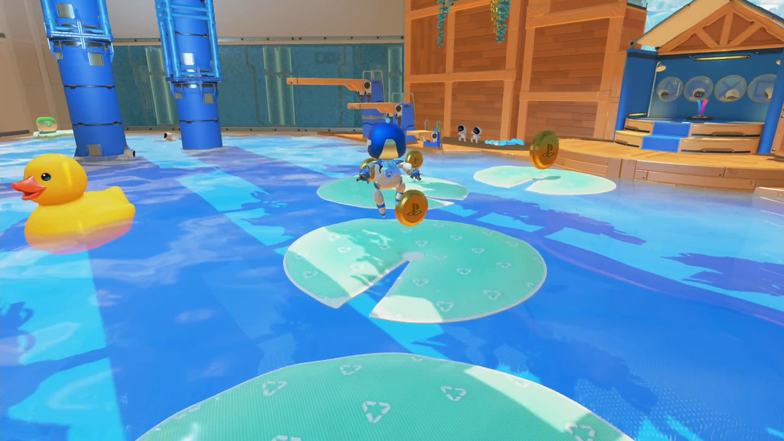 Astro's Playroom platforming and referencing the rubber duck PS2 demo