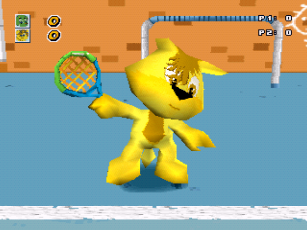 Baby Felix Tennis PlayStation PSone gameplay character close-up