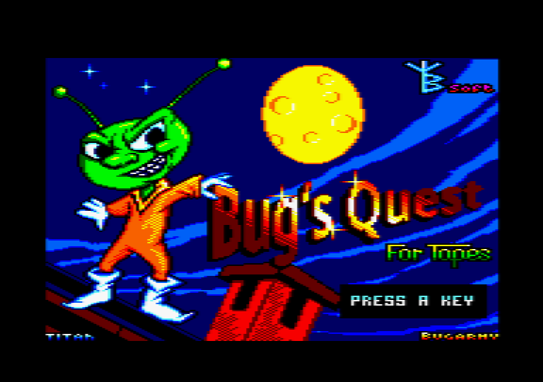 Bug's Quest for Tapes Amstrad CPC Novabug Yellow Belly title