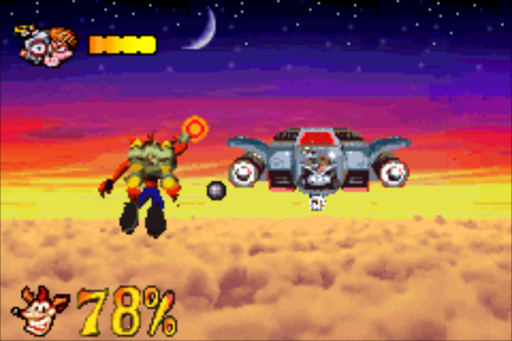 Crash Bandicoot XS GBA flying shooting boss fight