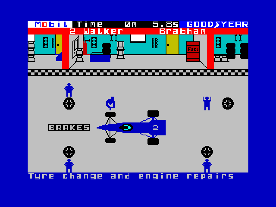 Formula One ZX Spectrum gameplay pitstop