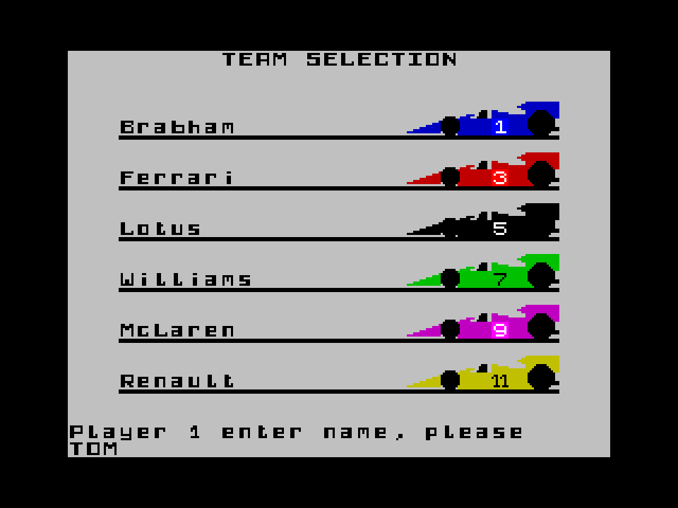 Formula One ZX Spectrum team select