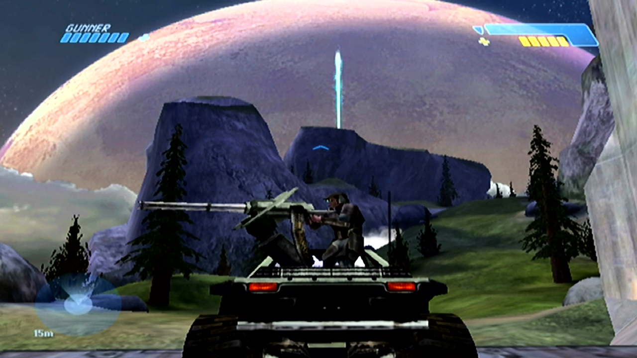 Halo Xbox mounted vehicle with planet on the horizon