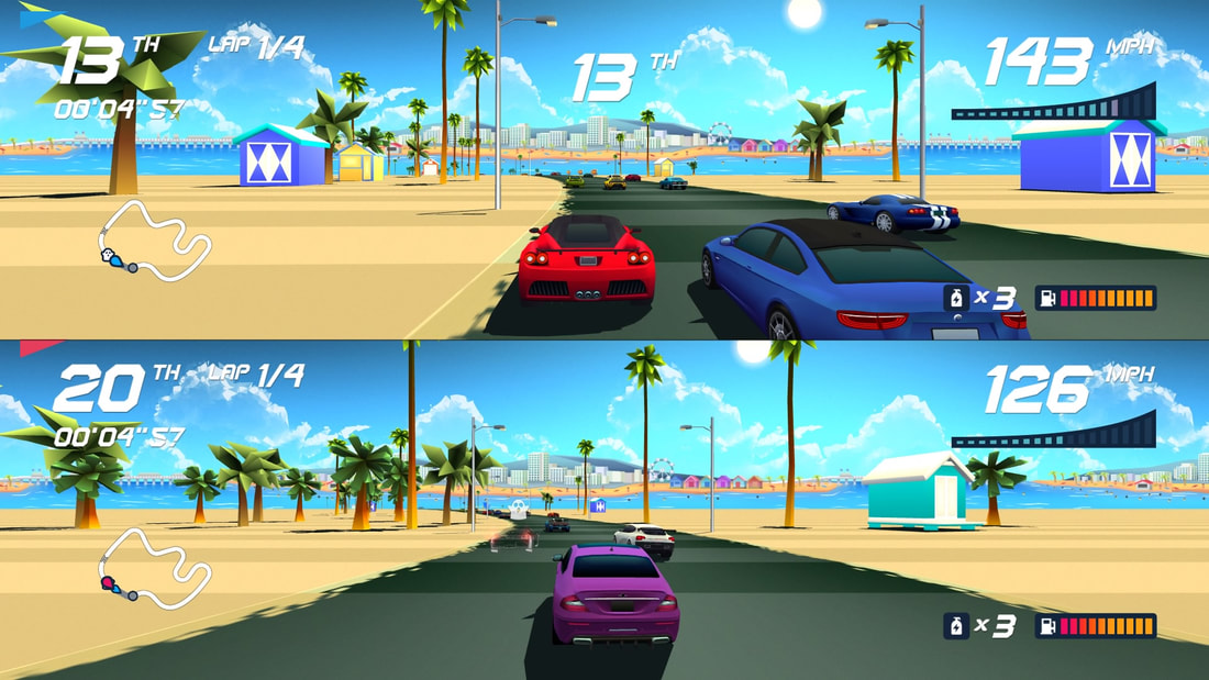 Horizon Chase Turbo PlayStation 4 PS4 beach and palmtrees two-player gameplay