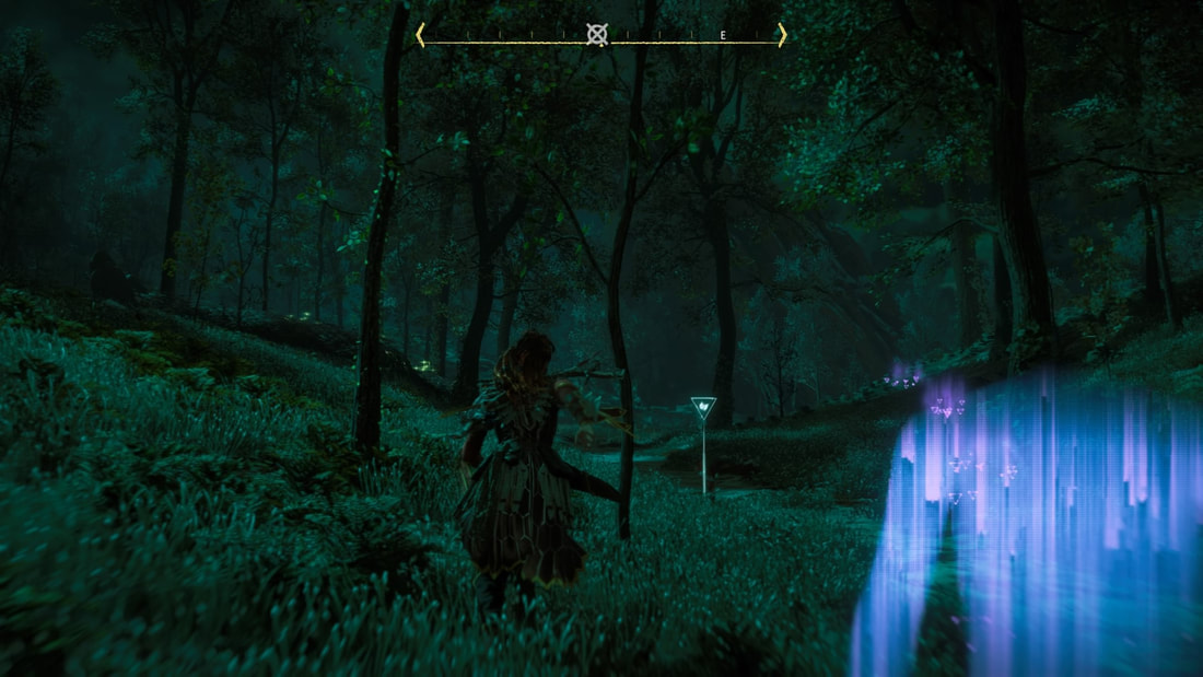 Horizon Zero Dawn Aloy hiding in the forest at night