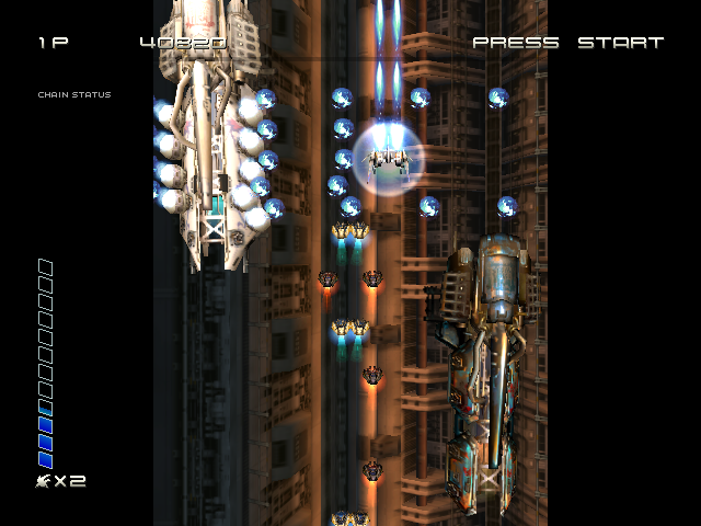 Ikaruga absorbing firepower during the opening level