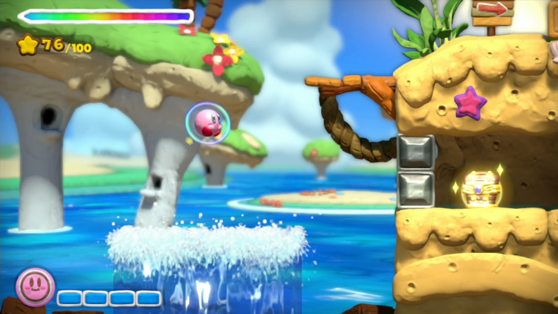 Kirby and the Rainbow Paintbrush Wii U Kirby rides a fountain