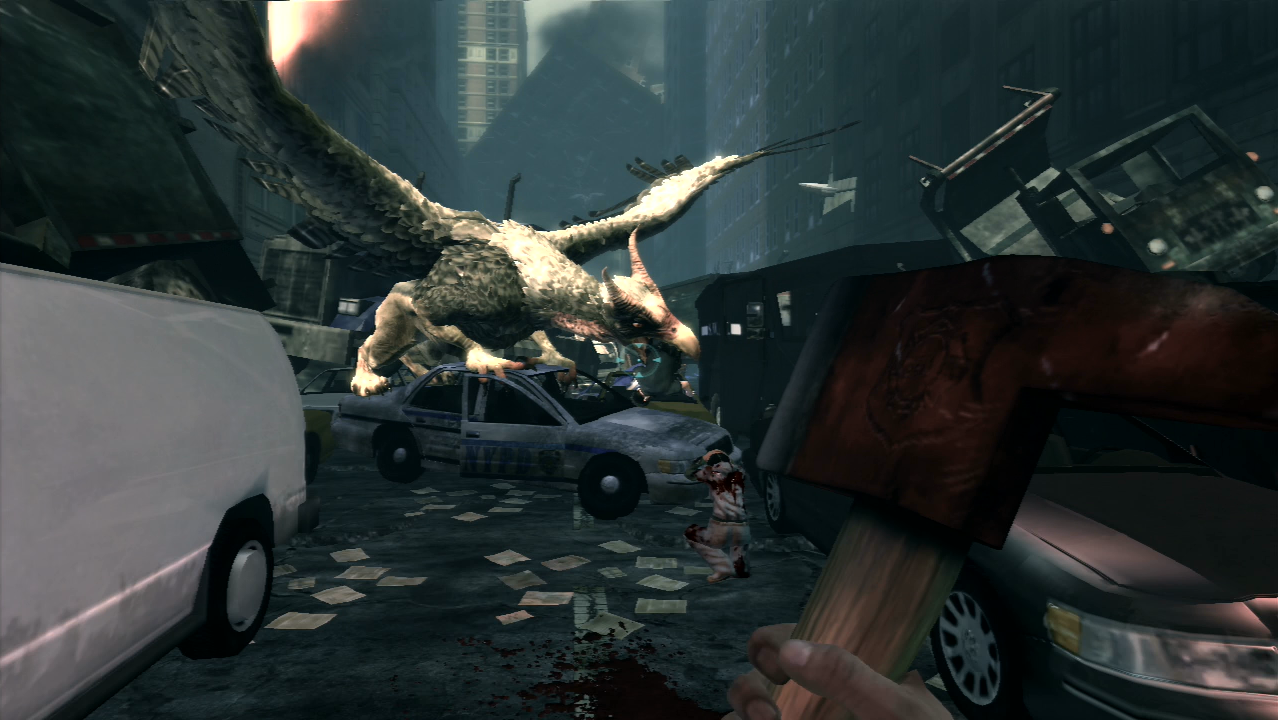 Legendary PS3 approaching a gryphon with an axe