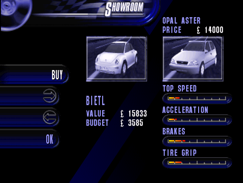 London Racer PlayStation PS1 gameplay showroom bietl aster