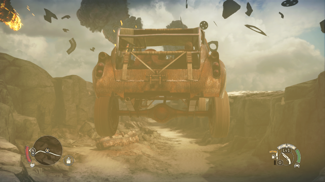 Mad Max Xbox One midair vehicle on fire