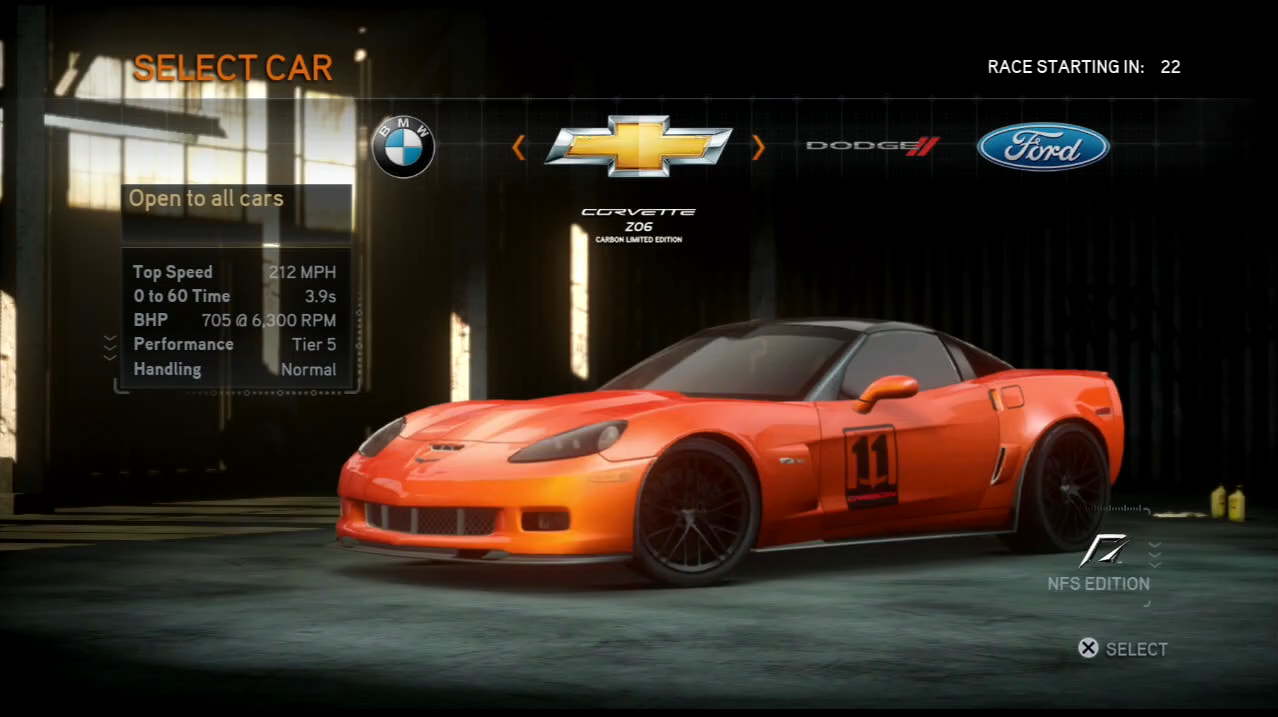 Need For Speed The Run PlayStation 3 PS3 car select