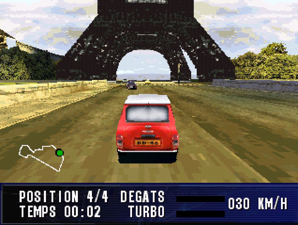 Paris-Marseille Racing PlayStation PS1 gameplay Eiffel Tower
