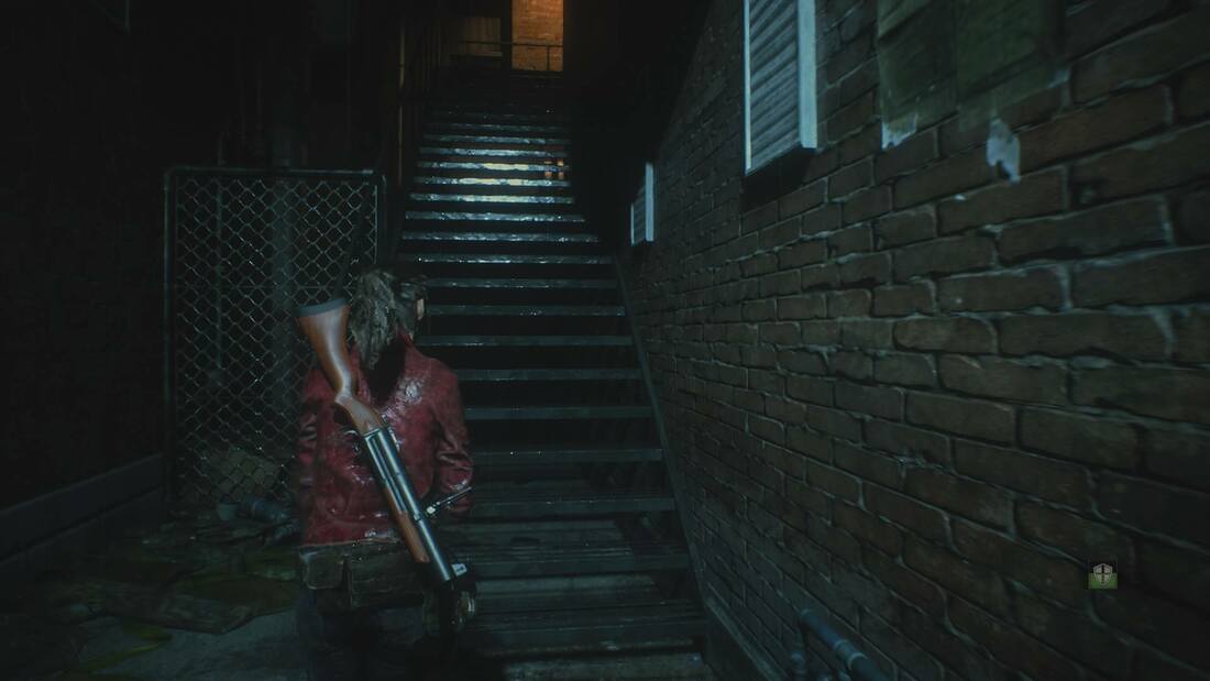 Resident Evil 2 remake PlayStation 4 PS4 Claire gameplay stairwell