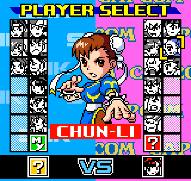 SNK vs Capcom Neo Geo Pocket character select Chun-Li highlighted