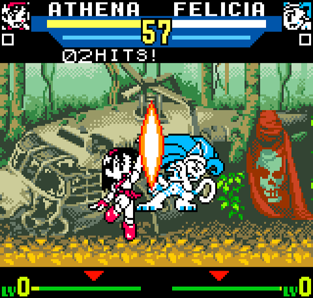 SNK vs Capcom Neo Geo Pocket Athena fights Felicia on Metal Slug stage
