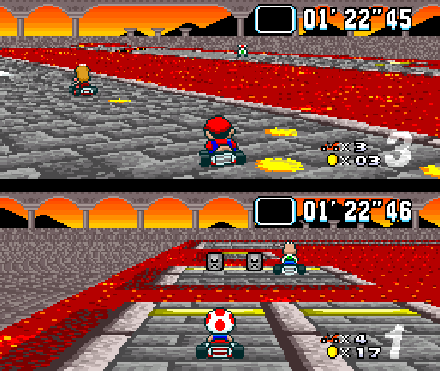 Super Mario Kart SNES Super Nintendo gameplay Bowser's Castle