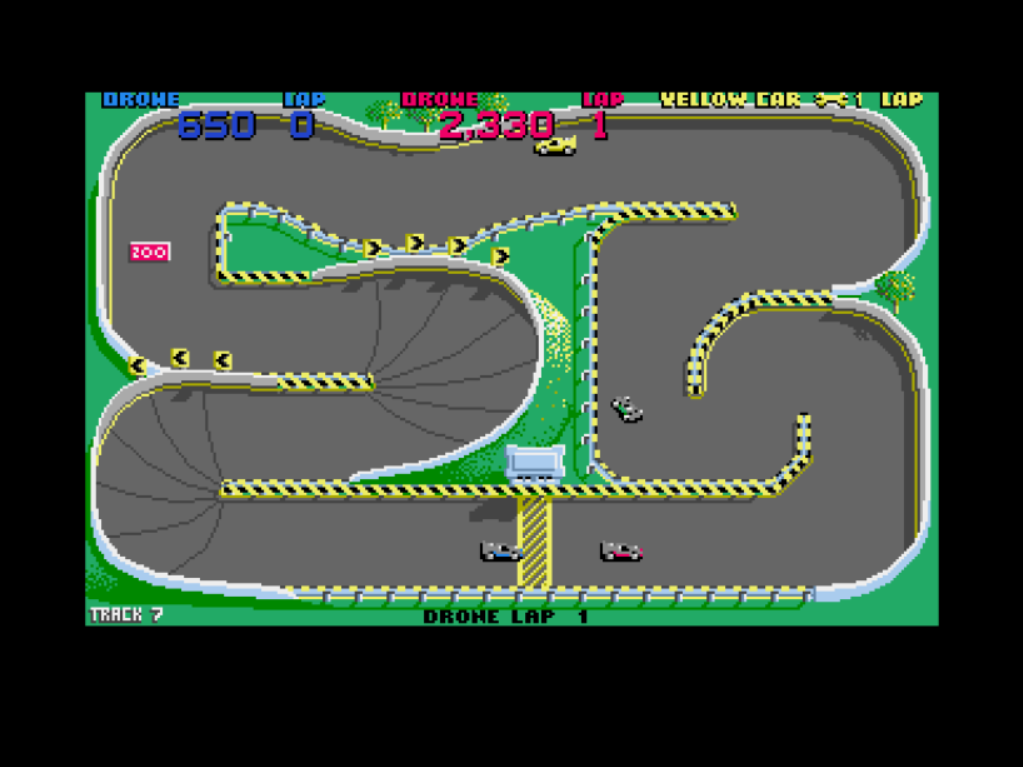Super Sprint Atari ST race with banked corners and switchbacks