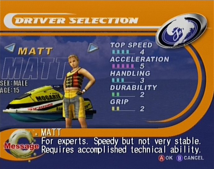 Surf Rocket Racers SEGA Dreamcast character select