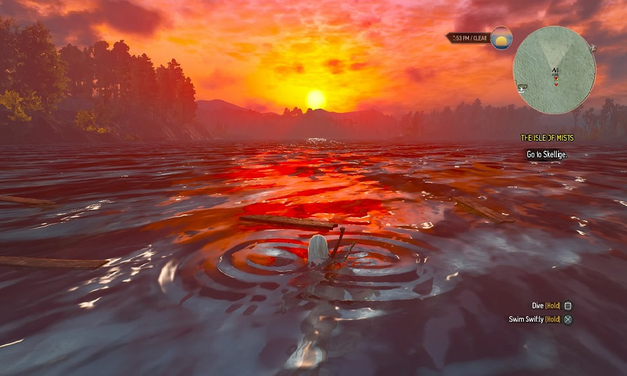 The Witcher 3 WIld Hunt PlayStation 4 PS4 water sunset