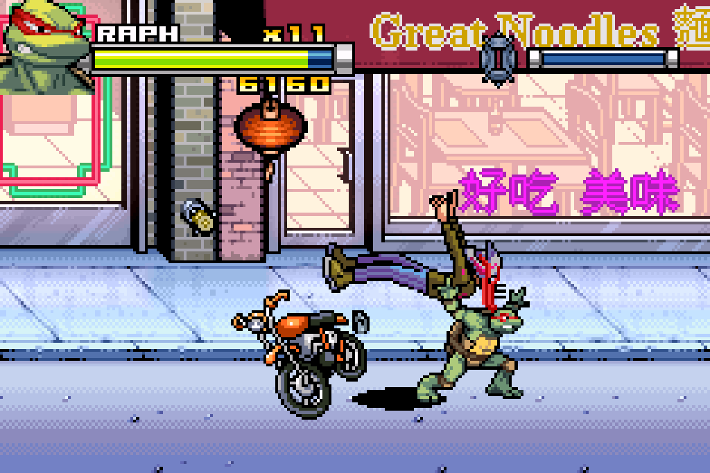 TMNT Game Boy Advance gameplay streets biker