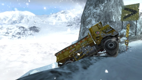 MotorStorm Arctic Edge PSP northern face truck lorry cliffedge crash off-track