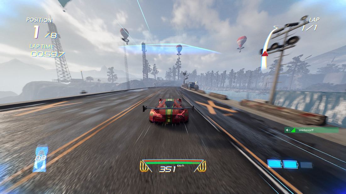 Xenon Racer PlayStation PS4 gameplay Lake Louise hot-air balloons